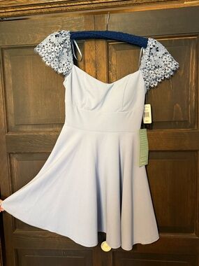 City Triangles Periwinkle Fit-and-Flare Dress with Lace Trim
